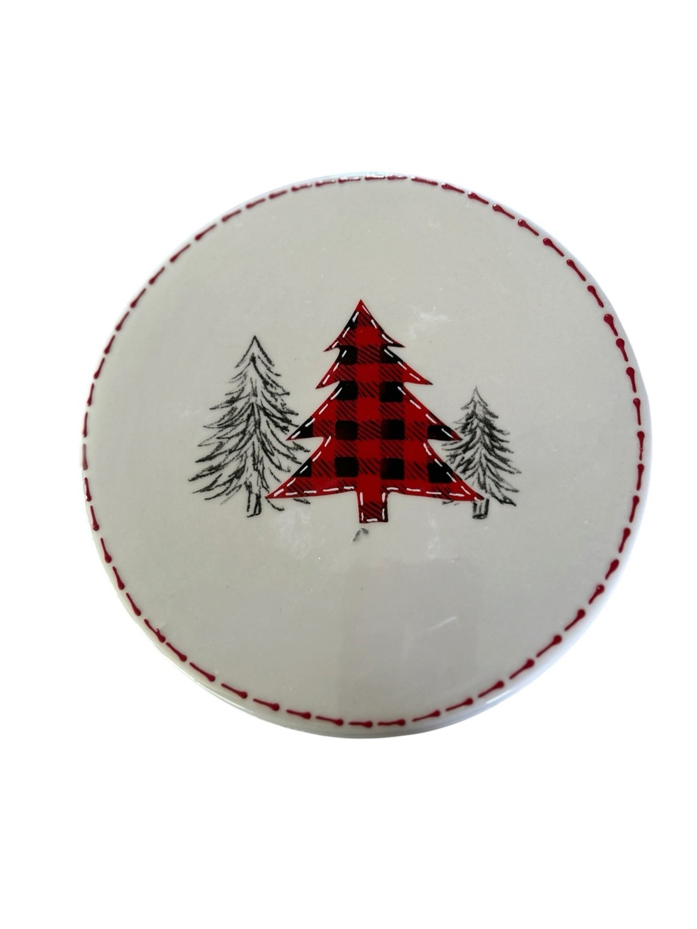 Buffalo Plaid Christmas Tree Ceramic Covered Dish